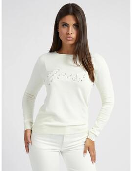 Sueter Guess blanco roto con perlas para mujer