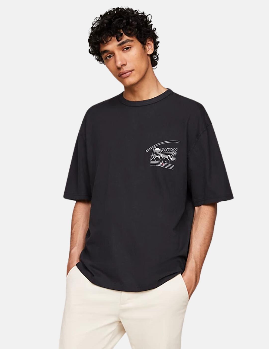 Camiseta Tommy Jeans hombre over negra con logo blanco