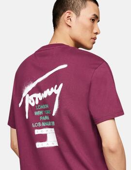 Camiseta Tommy Jeans hombre morada con logo blanco