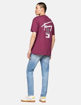 Camiseta Tommy Jeans hombre morada con logo blanco