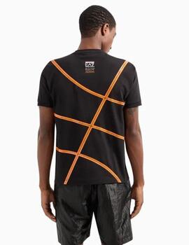 Camiseta EA7 negra line orange hombre