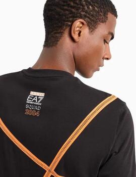 Camiseta EA7 negra line orange hombre