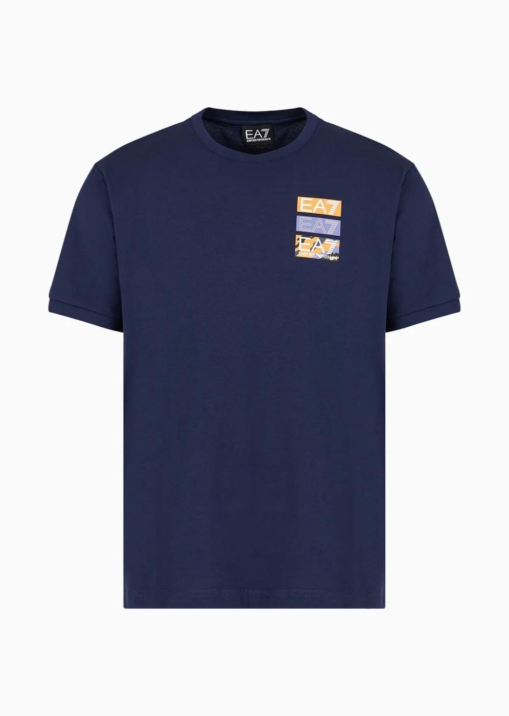 Camiseta EA7 navy logo naranja hombre