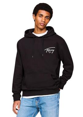 Sudadera Tommy negra con logo espalda grande hombr