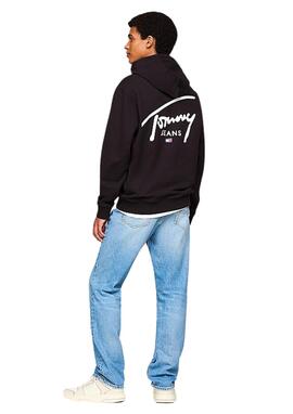 Sudadera Tommy negra con logo espalda grande hombr