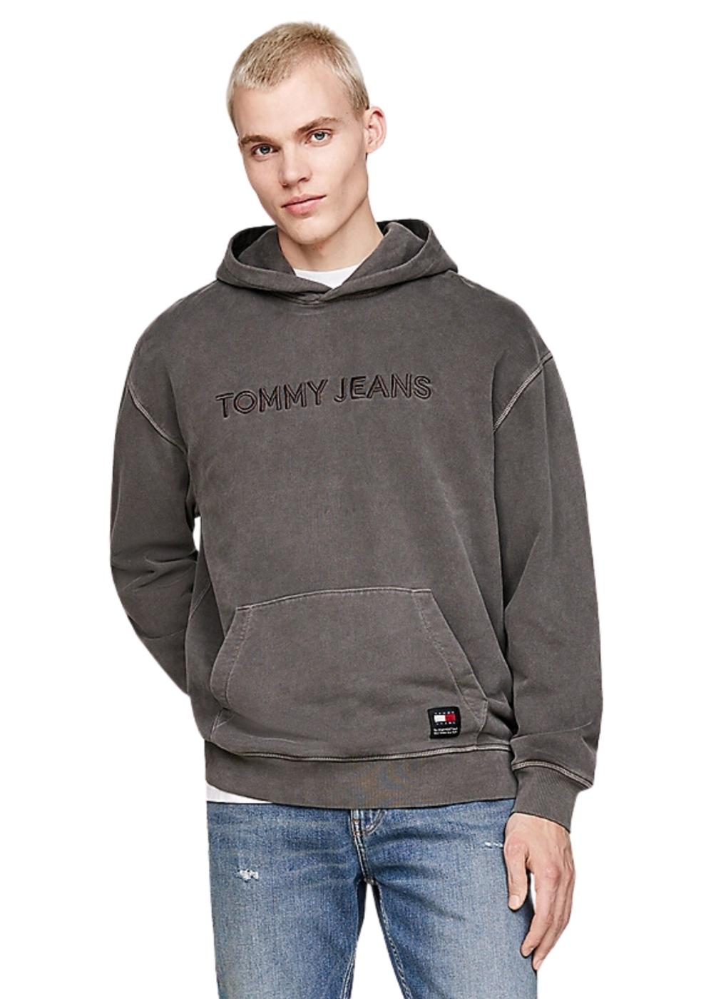 Sudadera Tommy Jeans gris bordado negro hombre