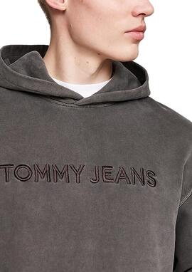 Sudadera Tommy Jeans gris bordado negro hombre