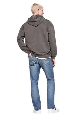 Sudadera Tommy Jeans gris bordado negro hombre