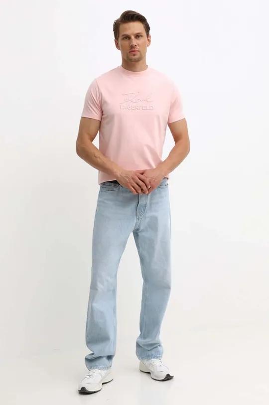 Camiseta Karl Lagerfeld rosa logo bordado hombre