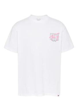 Camiseta Tommy Jeans blanca logo rosa hombre