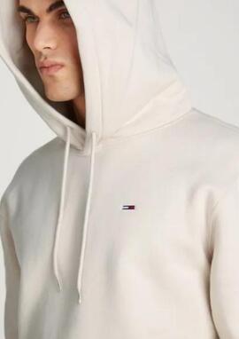 Sudadera capucha Tommy Jeans beige basica hombre