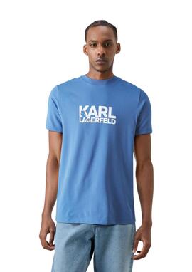 Camiseta Karl Lagerfeld azul logo blaco hombre