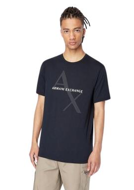 Camiseta Armani Exchange azulón logo blanco hombre