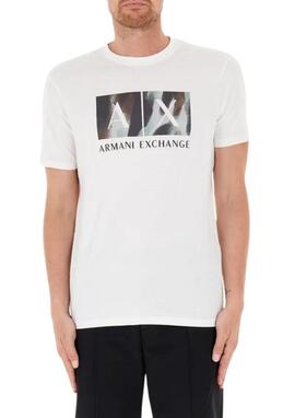 Camiseta Armani Exchange blanco logo verde hombre