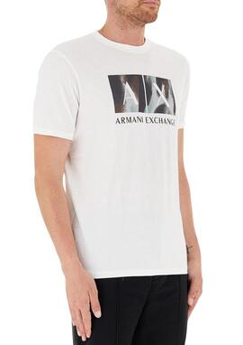 Camiseta Armani Exchange blanco logo verde hombre