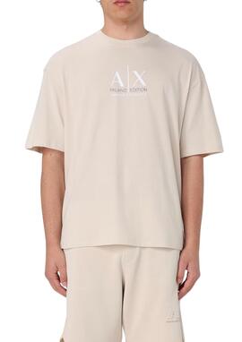 Camiseta Armani Exchange beige logo blanco hombre