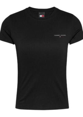 Camiseta Tommy Jeans negra logo pequeño Mujer