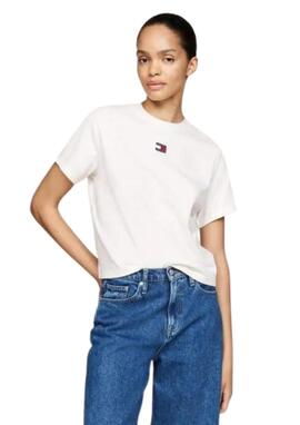 Camiseta Tommy Jeans blanca logo centro mujer