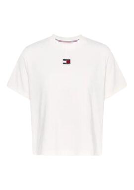 Camiseta Tommy Jeans blanca logo centro mujer