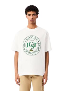 Camiseta Lacoste Blanca con multilogo verde hombre