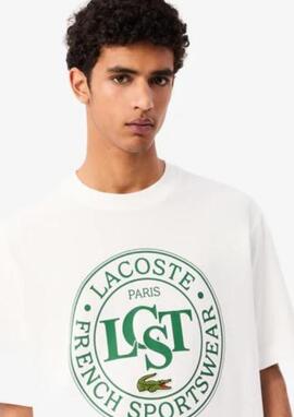 Camiseta Lacoste Blanca con multilogo verde hombre