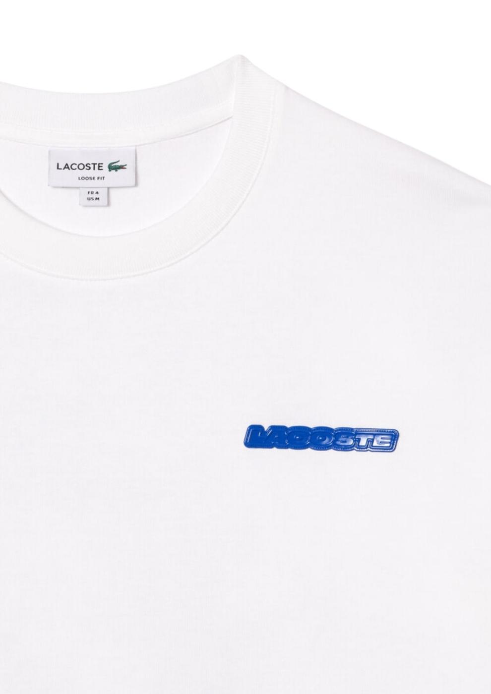 Camiseta Lacoste blanca logo azul y espalda hombre