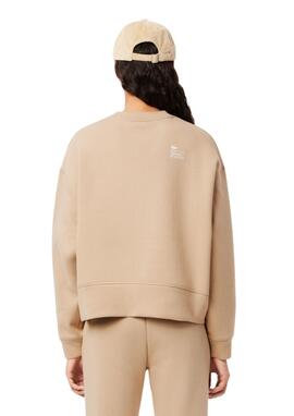 Sudadera Lacoste beige basica de mujer