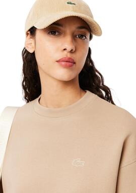 Sudadera Lacoste beige basica de mujer