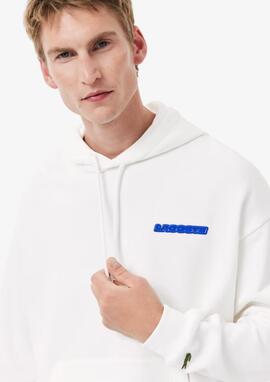 Sudadera Lacoste blanca logo azul hombre