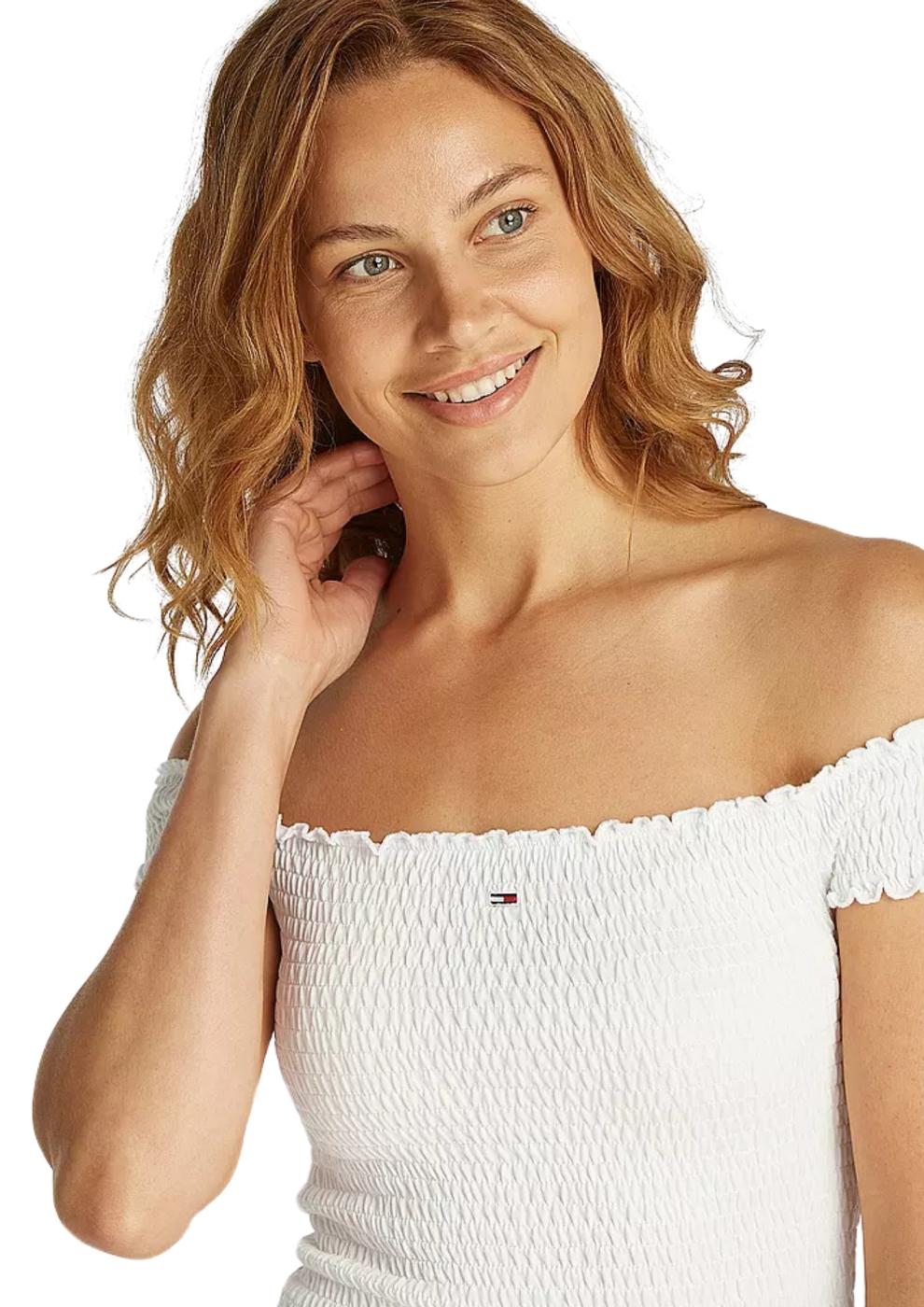 Vestido Tommy Jeans blanco fruncido mujer