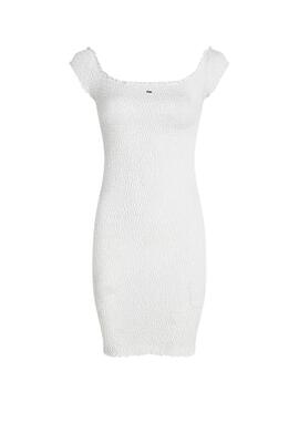 Vestido Tommy Jeans blanco fruncido mujer